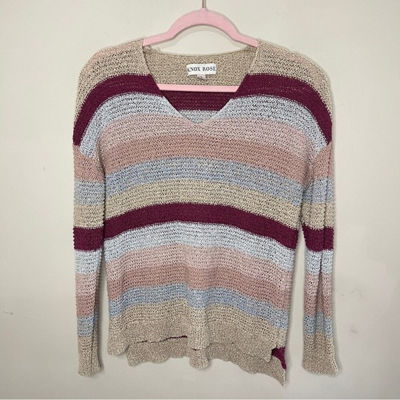 KNOX ROSE Striped V-Neck‎ Pullover Sweater, Small - Picture 3 of 7